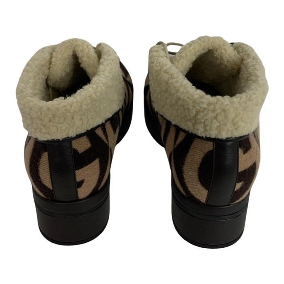 Gucci Women's Gucci Brown GG Wool Fur Ankle Boots Booties Beige & Brown DM54 - Picture 6 of 9